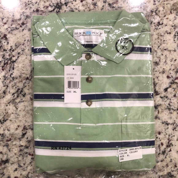 Buck & Buck Men’s Celery Green Long Sleeve Polo Shirt - Picture 9 of 10